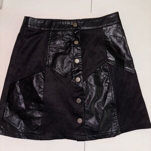 Black Faux Leather Patchwork Skirt
